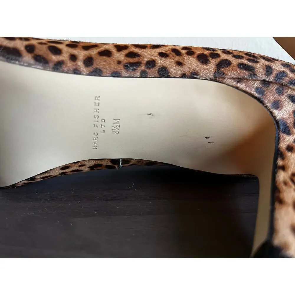 Marc Fisher LTD Gennily Leopard Calf Hair Pointed Toe Pumps Heels 8.5M